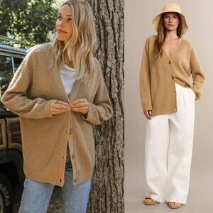 Jenni Kayne Cocoon Cardigan Camel Brown 100% Cashmere Oversized Boxy Fit Size M